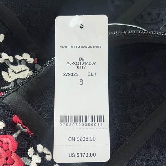 BeBe Maddie Embroidered Corset Midi Dress Black with Red Roses Womens Size 8 - Picture 4 of 4